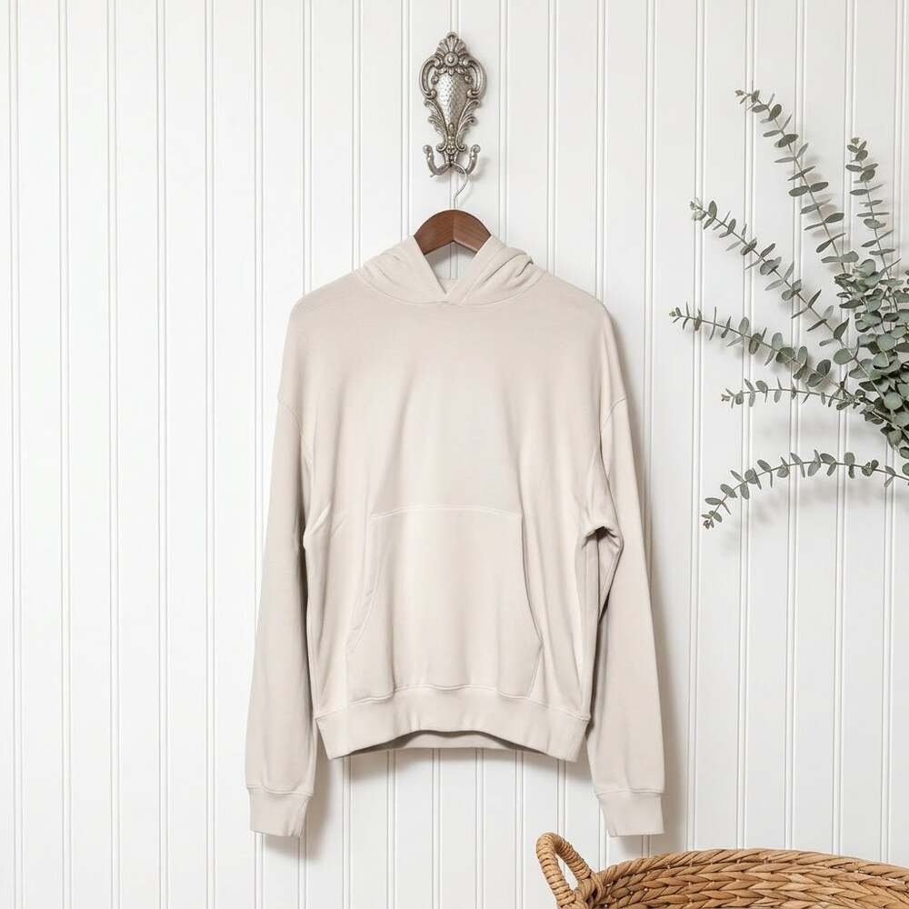 Monrow Supersoft Fleece Hoodie Womens M Bone Ivory Oversized Pullover NWT